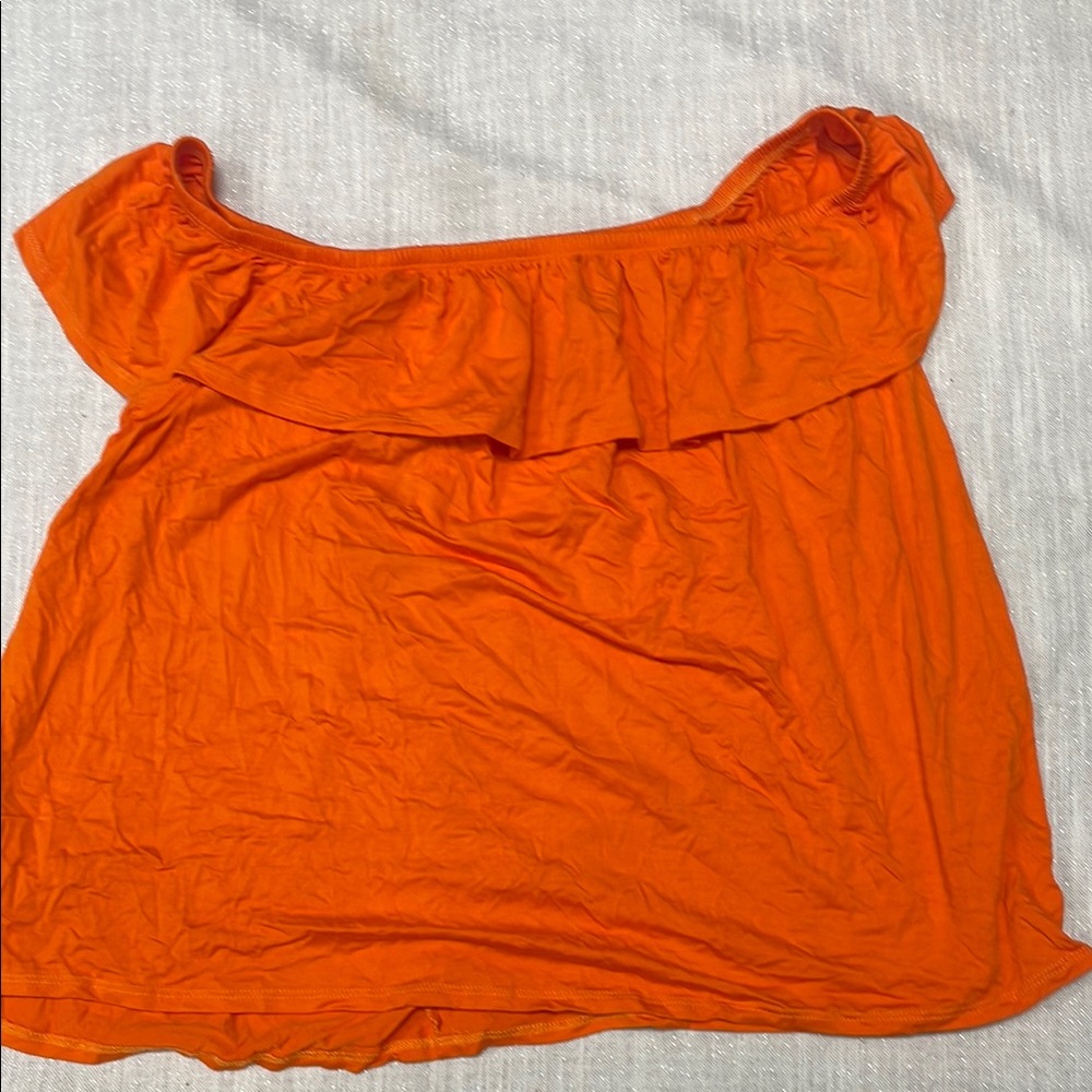 Vibrant Orange Sleeveless Ruffled Blouse
